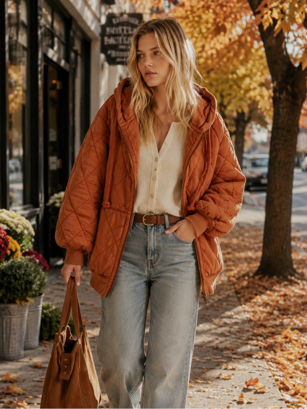 NWT Free People Quilted Cardigan Baked Clay